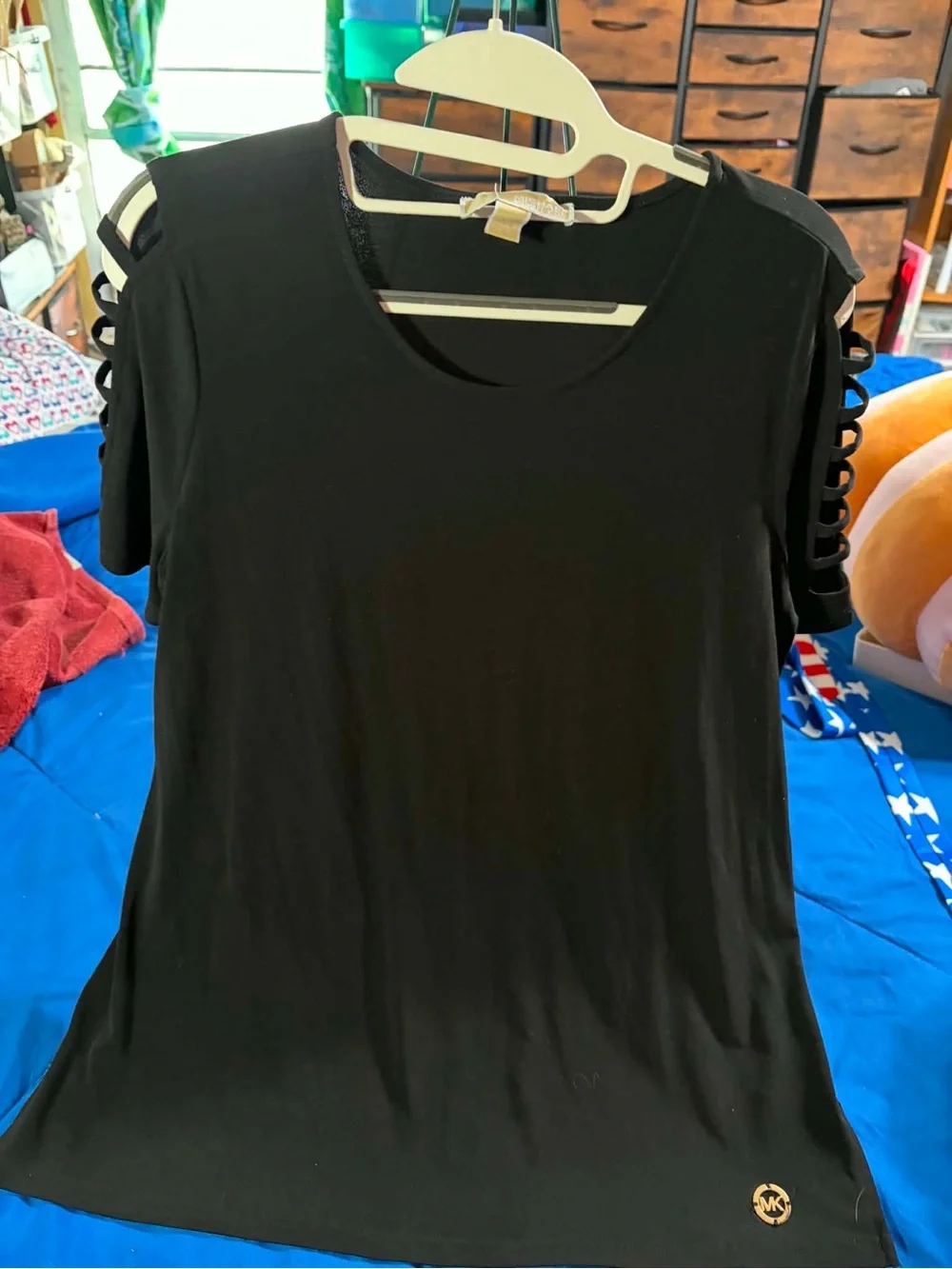 Michael Kors Black Short Sleeve Cutout-Detail Tee